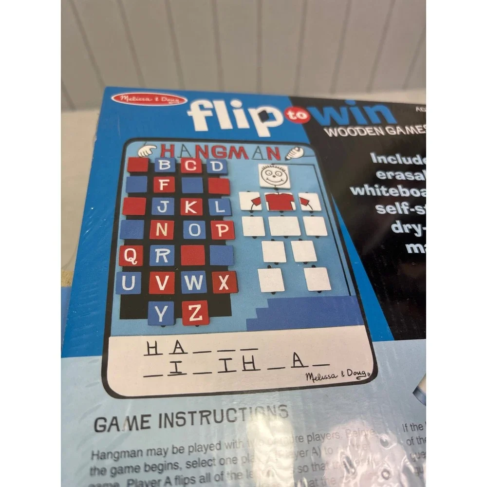 Melissa & Doug Flip to Win Wooden Hangman Travel Game with Dry Erase Marker